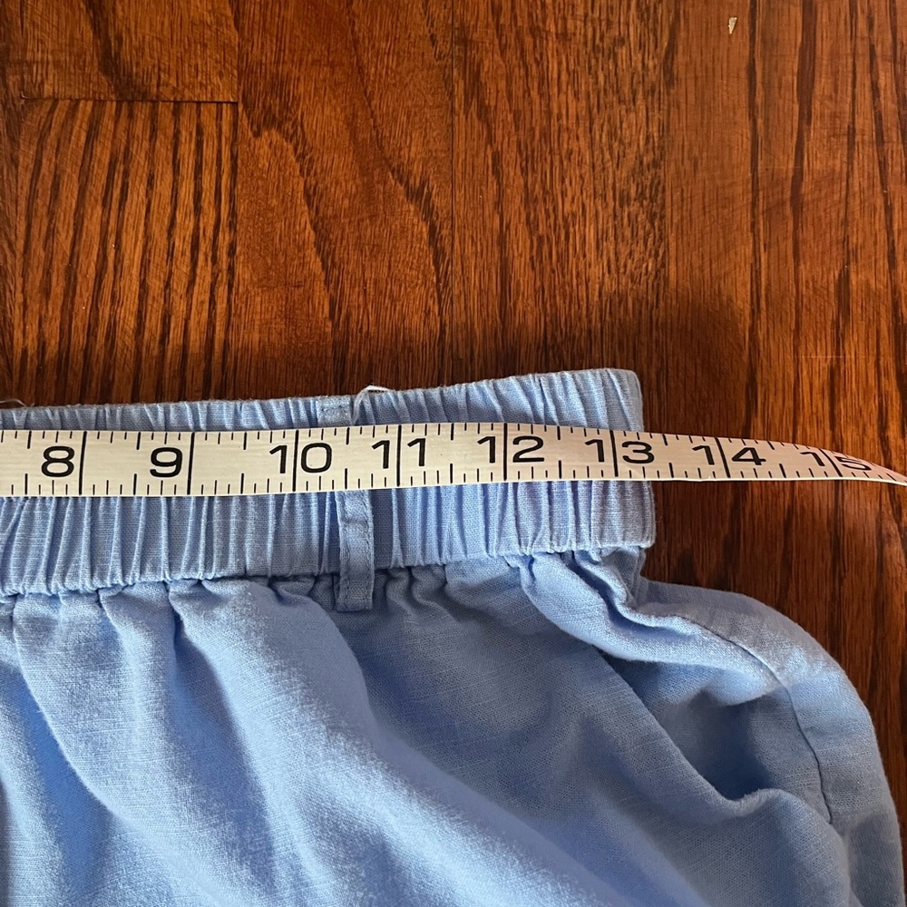 Vintage Linen Cotton Cornflower Blue High Rise Pants Top Blouse Shirt Set M - Picture 5 of 8